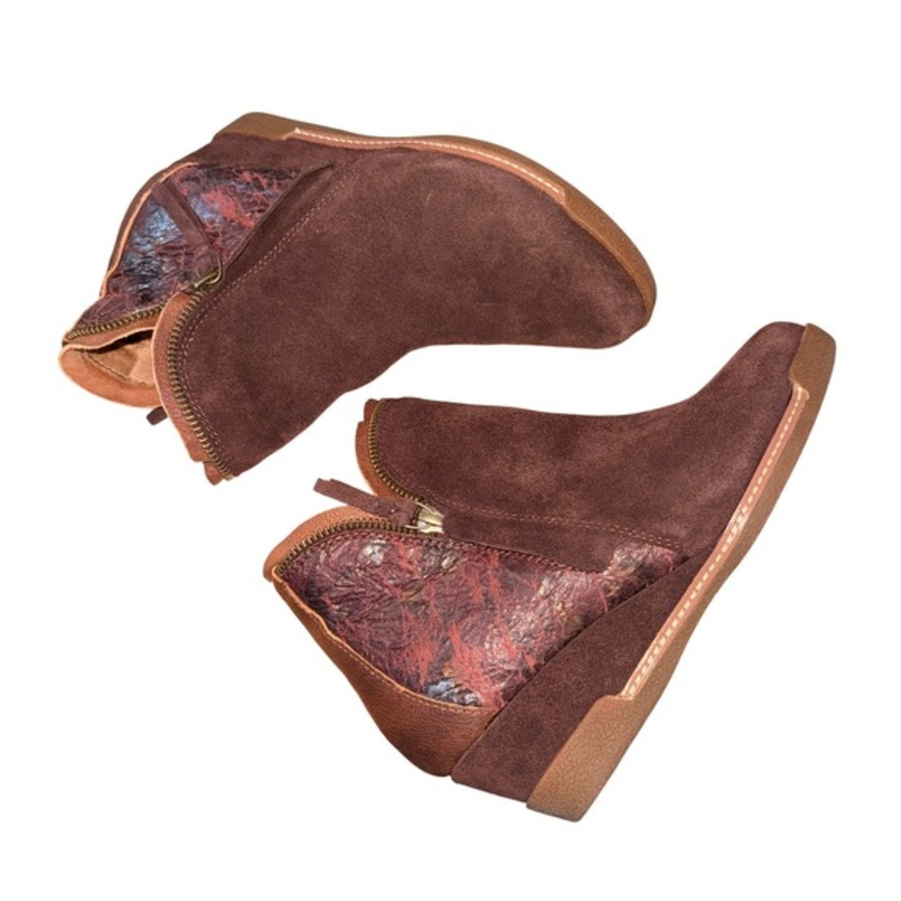 Halsa Dana Ankle Boots Womens 6.5M‎ Pre-Owned Wedge Booties Brown Suede Zipper